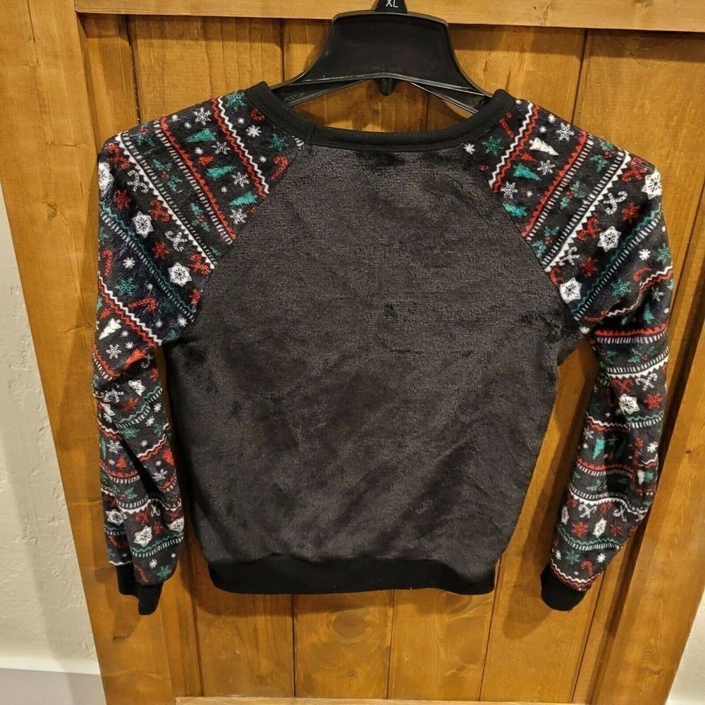 Define Naughty Sequin Ugly Christmas Holiday Plush Top Juniors sz Small Black - Picture 5 of 5